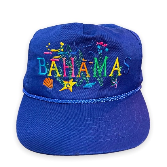 💙 Vintage Style Bahamas Rope Brim Dad Hat Baseball Cap Royal Blue Snapback - Picture 1 of 11